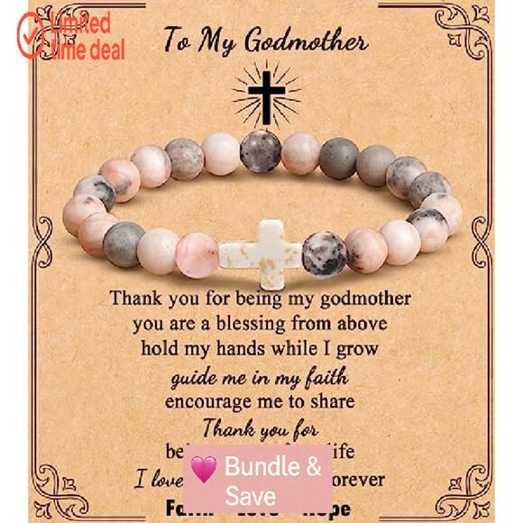 Natural Stone Cross Bead Bracelet, Stretch Fit, Christian Gift - Picture 2 of 8